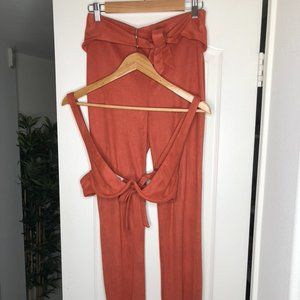 Burnt Orange Suede Two-Piece Bra & Pant Set